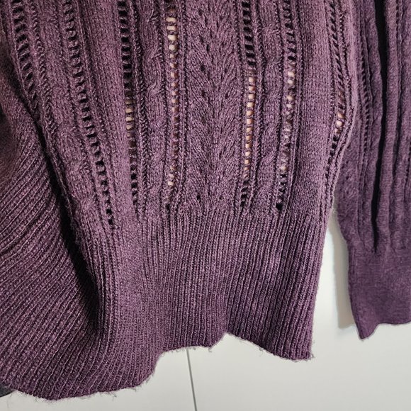 Liz Claiborne Purple Cable Knit Mock Neck Sweater w/ Cutout Pattern NWT | XS - Picture 3 of 6
